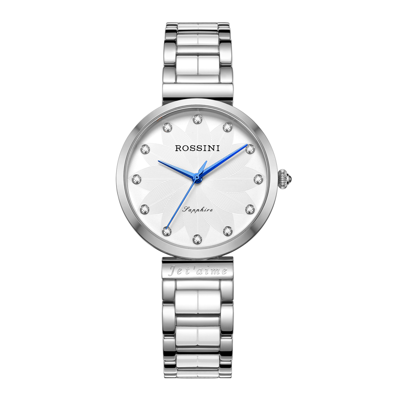 罗西尼(ROSSINI)手表雅尊商务系列时尚腕表锆钻气质优雅石英表女士手表 白盘红皮女表 银白618832W01A