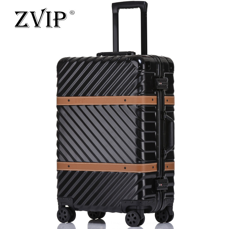 ZVIP正品24寸铝框拉杆箱万向轮韩版小清新行李箱女个性复古旅行箱男大学生密码箱登机箱托运皮箱子 24寸【收藏加购下单送精美礼品】 黑色