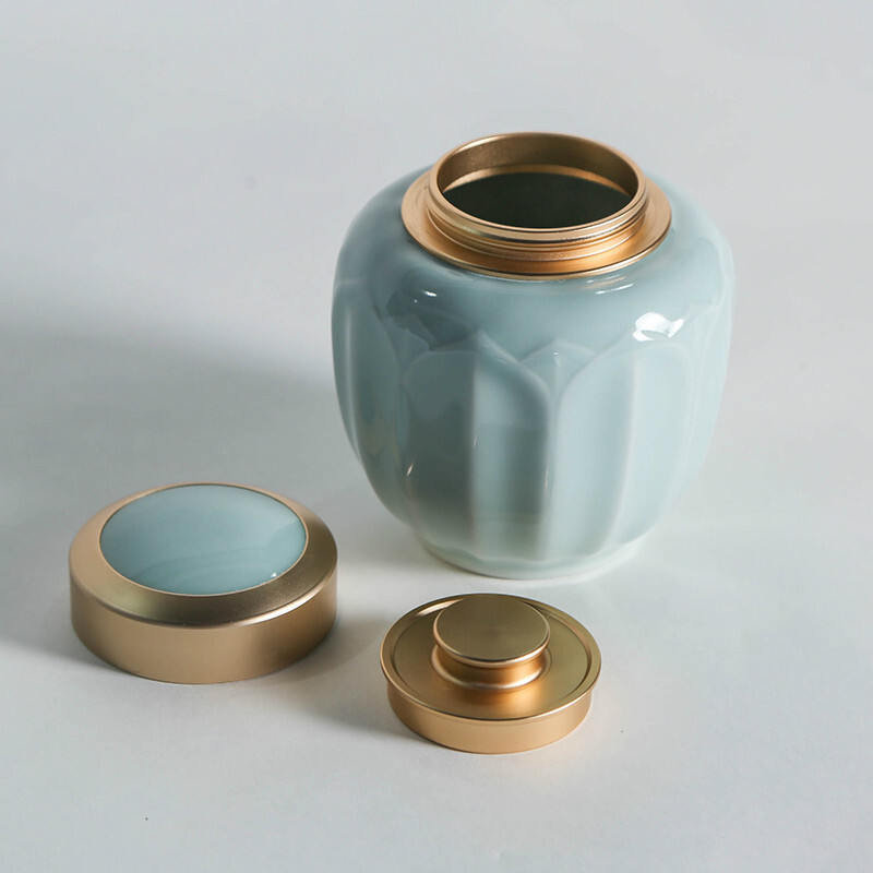 【光迅系列】龙泉青瓷茶叶罐手工陶瓷紫砂装茶叶密封罐储存金属罐莲花