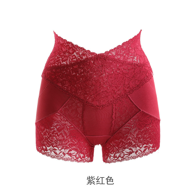 歌瑞尔甜美蕾丝高腰收腹平角裤性感舒适女士内裤 180792A 紫红色 XL