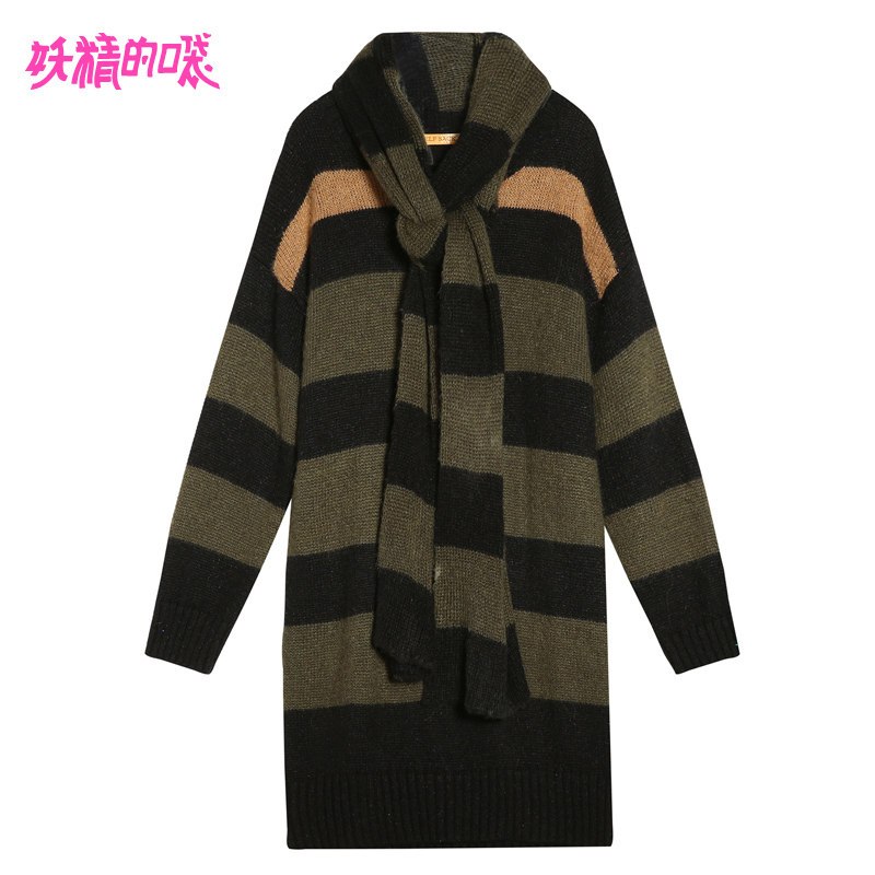 妖精的口袋Y冬装2018新款中长款女慵懒风宽松ins超火的套头毛衣Q_1 XL 徒步旅行绿色