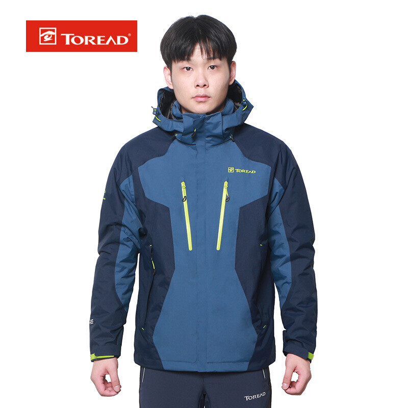 探路者（TOREAD）户外秋冬男女三合一套绒冲锋衣防水保暖两件套KAWE91388 2XL KAWE91388-C27C铁蓝灰/藏蓝（男）