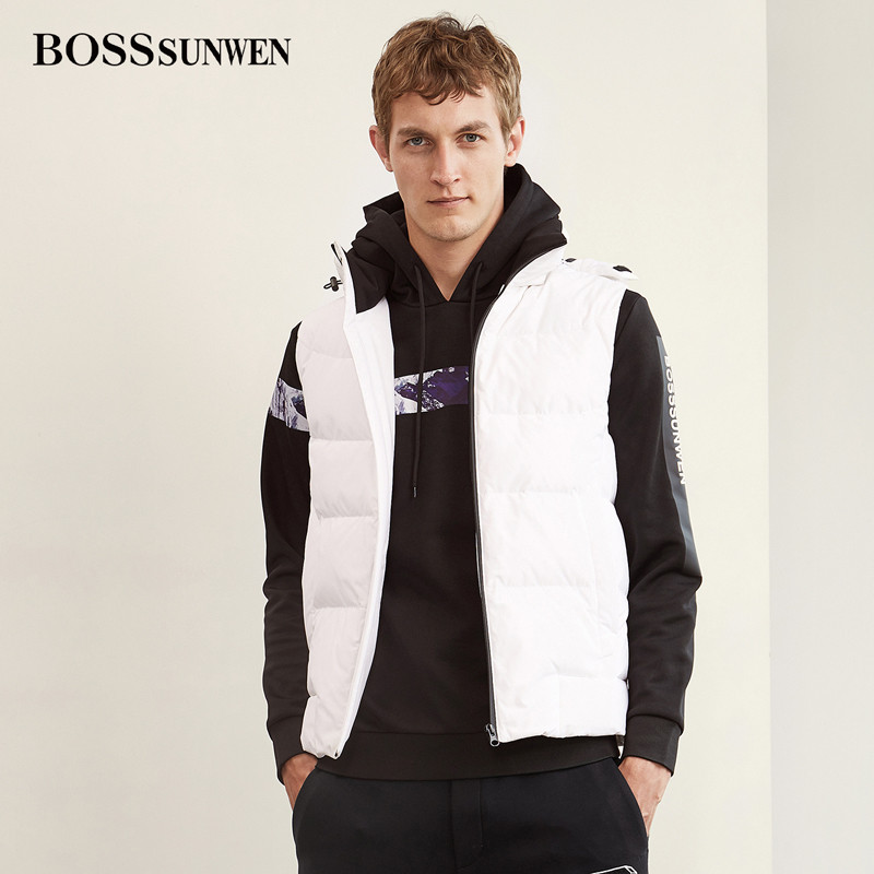 BOSSsunwen羽绒服马甲男秋冬男士外套保暖含内胆87%绒羽绒背心 48 白色