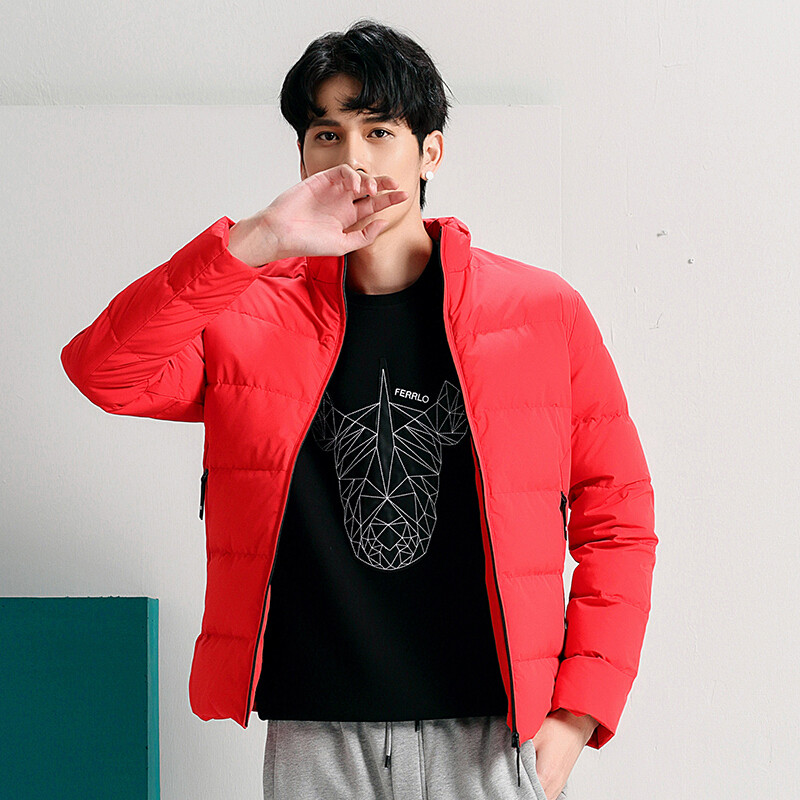 潮流前线2018冬装羽绒服外套男韩版立领短款修身男士休闲外套 XXL 红色