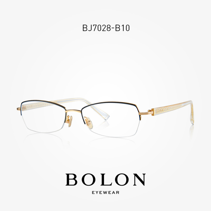 BOLON暴龙2018新款 女光学镜架 女方形金属半框近视镜眼镜架BJ7028 B10金色/亮黑