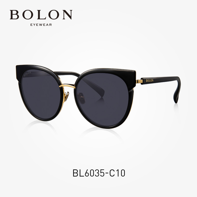 BOLON暴龙2018新款猫眼偏光太阳镜女士墨镜的个性时尚眼镜BL6035 C10黑金色