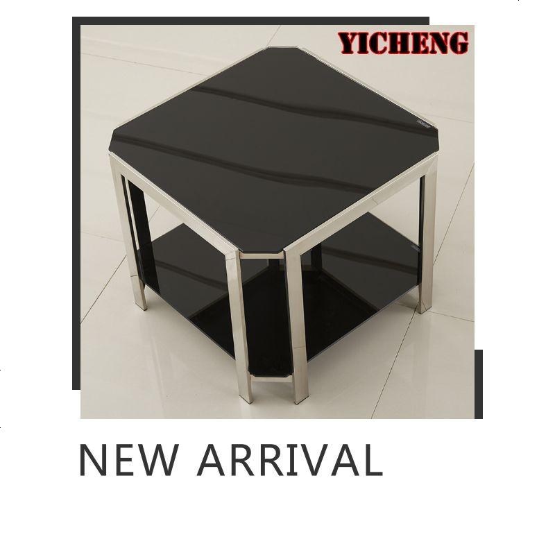 钢化玻璃不锈钢茶几正方形创意小方几移动角几简约现代边几茶几_438_378 40x40全黑
