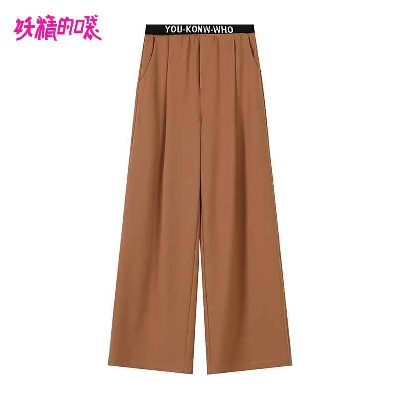妖精的口袋Y秋装2018新款工装裤韩版直筒裤秋冬宽松chic阔腿裤女J_1 M 焦糖卡其色