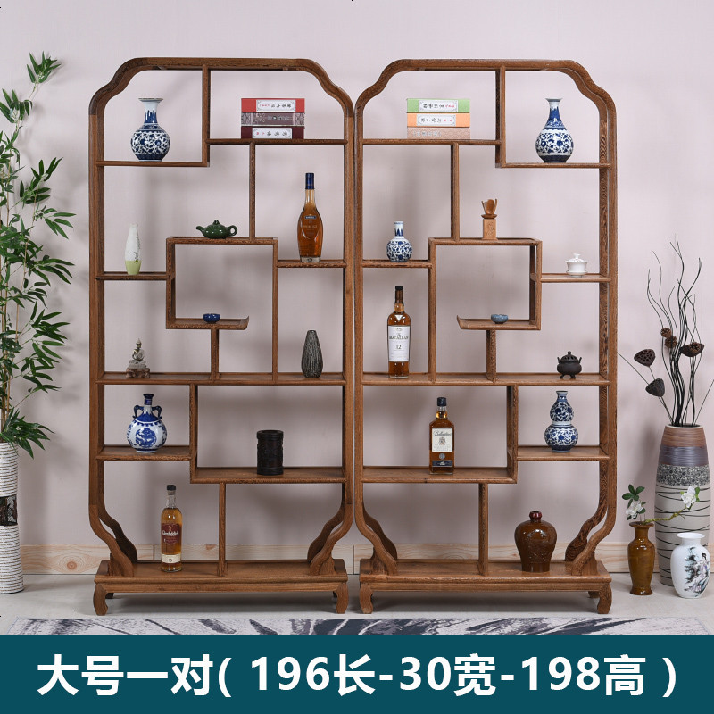 鸡翅木博古架实木中式 简约现代隔断红木多宝阁茶叶古董架 置物架 大号一对(_196长-30宽-198高_)_1米以下