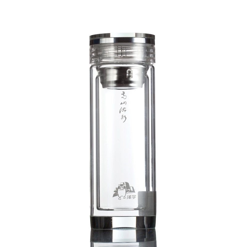 泽宇 852A 360ml 大号便携双层玻璃水杯（计价单位：个） 银色