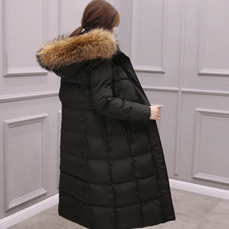 速卖通羽绒服冬季新款女装修身加厚羽绒服外套厂家批一件代 S 黑色（真貉子毛领）