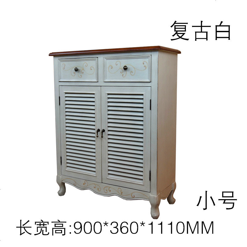 美式乡村复古鞋柜 地中海两百叶窗玄关柜 原创设计欧式蓝家具 整装_复古白
