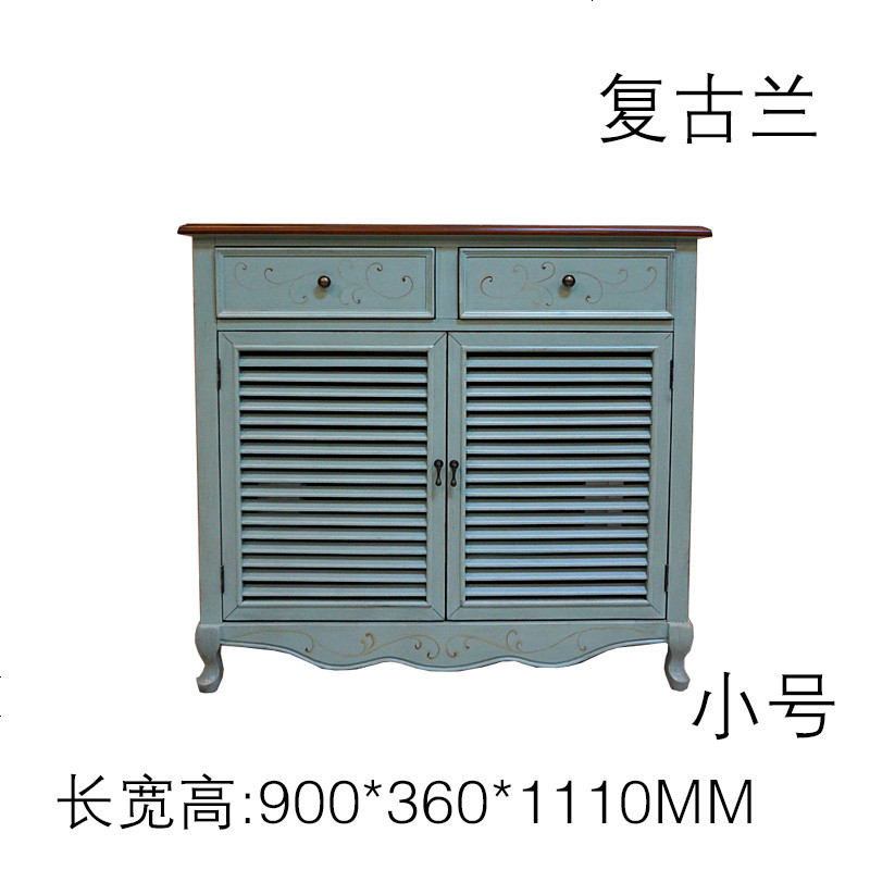 美式乡村复古鞋柜 地中海两百叶窗玄关柜 原创设计欧式蓝家具 整装_复古兰