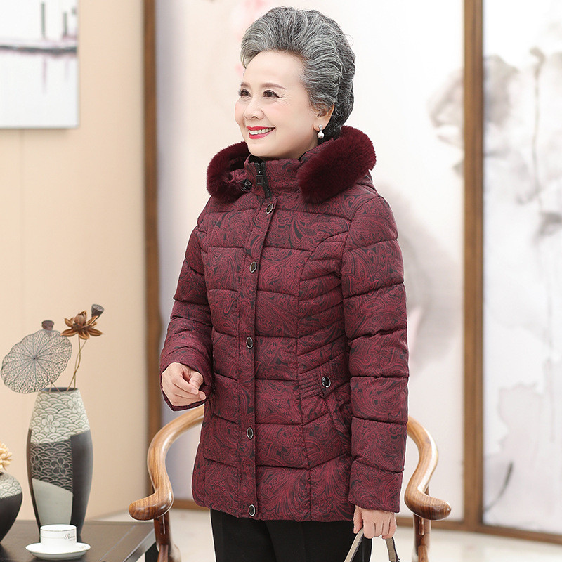 中老年人冬装女棉衣60岁70妈妈外套老人80奶奶羽绒棉服中长款棉袄 XL 枣红色