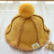 韩版秋冬儿童渔夫帽加绒加厚盆帽男童女童毛球保暖帽子通用简约小清新婴童帽子 2-7岁（50-53cm） 黄色（麂皮绒小球盆帽）