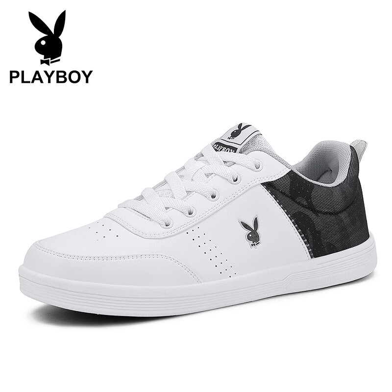 花花公子（PLAYBOY）男士低帮系带防滑潮流休闲男鞋DS85231_1 白/黑 42