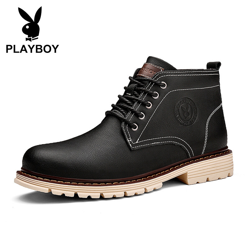 花花公子（PLAYBOY）英伦时尚休闲马丁靴子男高帮百搭DA75219-1 黑色 40