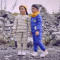 【上衣+裤子可开档】2018新款羽绒服加厚套装男女童宝宝保暖服大象套装 90码建议身高70-80 藏青色套装