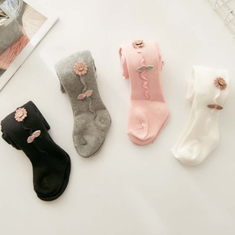 婴儿连裤袜 宝宝连裤袜春秋1-3岁 婴幼儿裤子女童打底裤薄款通用简约婴童袜裤 S码身高55-68CM两用档 P14向日葵白色