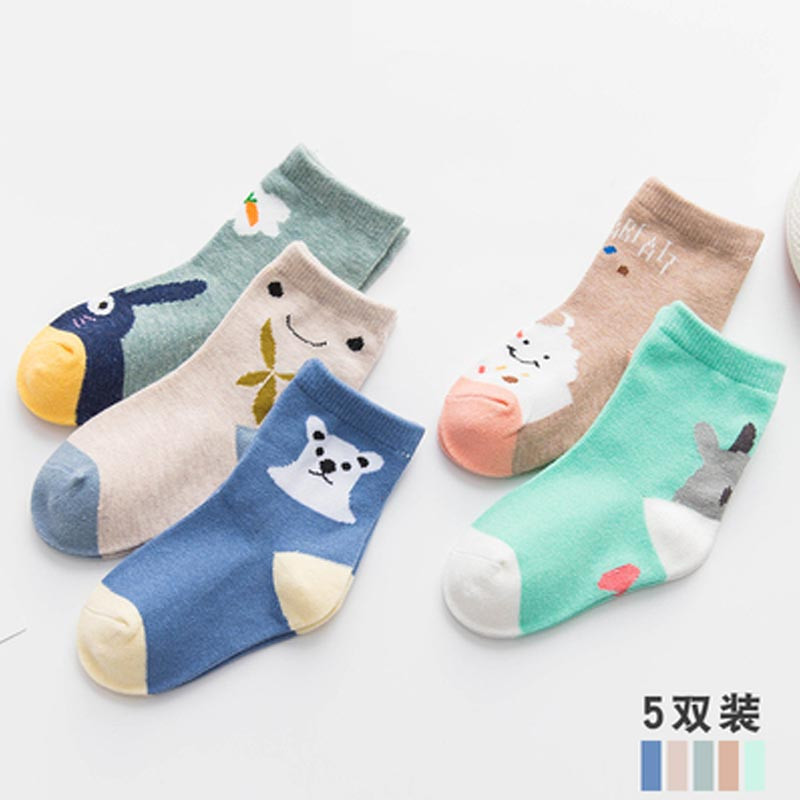 儿童袜子棉男童女童秋冬厚卡卡通可爱中筒袜1-3-5-7-9-岁女孩宝宝棉袜 童装配饰婴童袜 1-3岁建议脚长11-13CM 熊熊兔子-春秋四季款