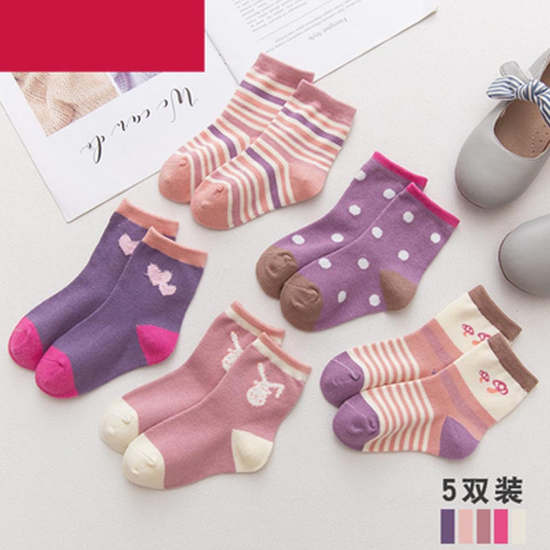 儿童袜子棉男童女童秋冬厚卡卡通可爱中筒袜1-3-5-7-9-岁女孩宝宝棉袜 童装配饰婴童袜 1-3岁建议脚长11-13CM 羽毛兔子-春秋四季款