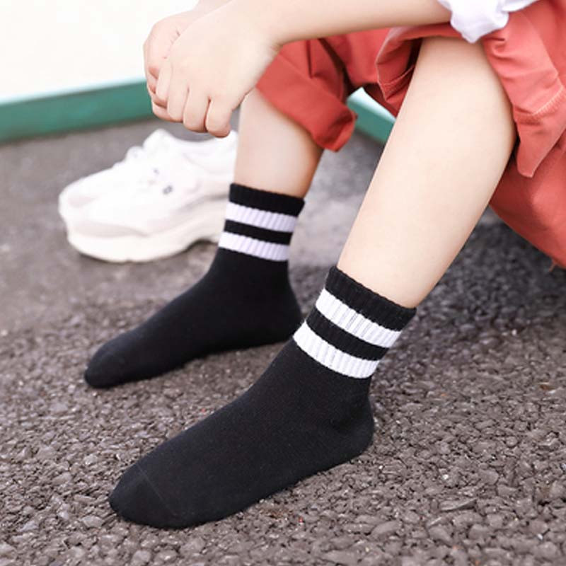 儿童袜子秋冬男童女童中筒袜宝宝男孩中大童学生春秋袜简约小清新婴童袜子 3-5岁（适合22-27鞋码） jbb中筒（新二杠黑色）五双
