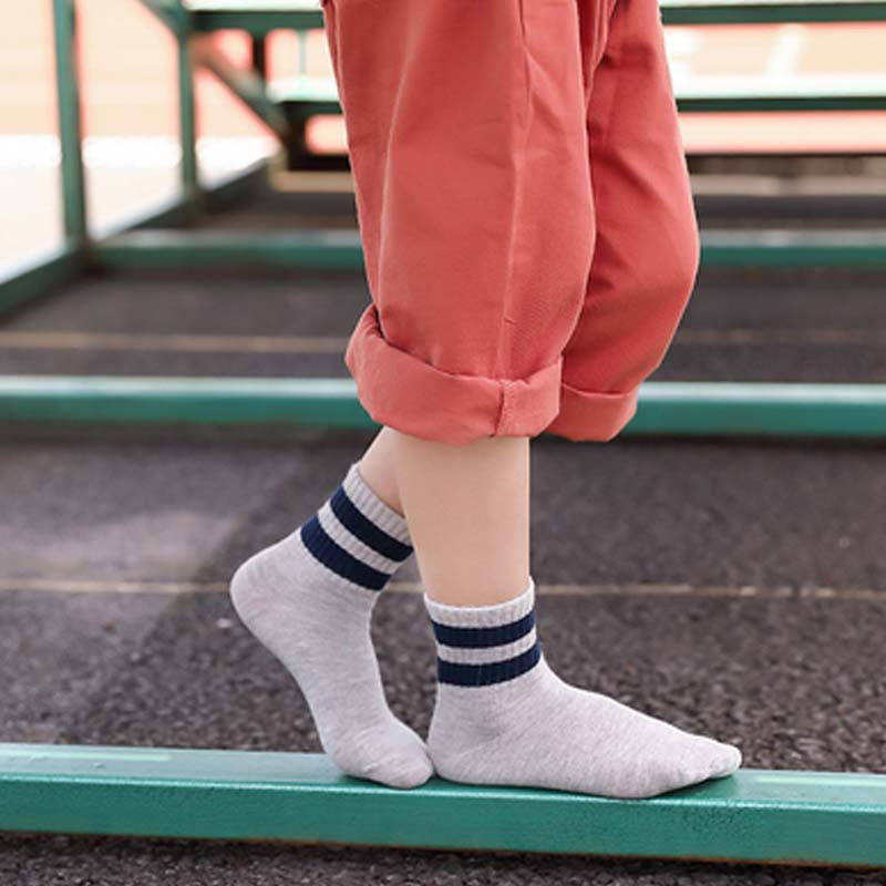 儿童袜子秋冬男童女童中筒袜宝宝男孩中大童学生春秋袜简约小清新婴童袜子 6-8岁（适合28-32鞋码） jbb中筒（新二杠灰色）五双