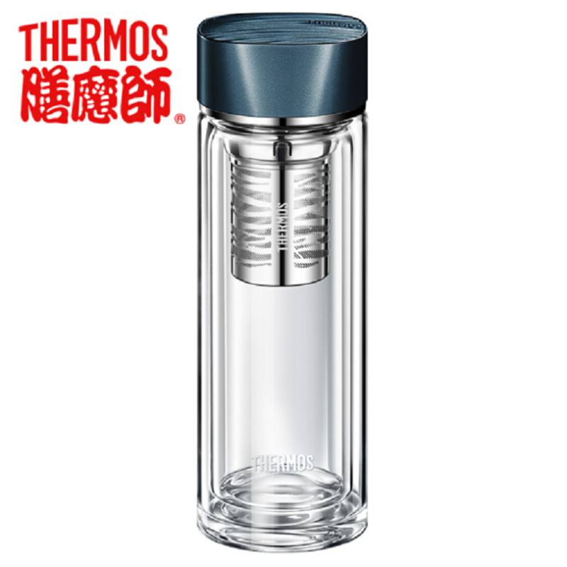 膳魔师（THERMOS）玻璃杯双层直身400ml带过滤网商务办公TCGB-400-D 4色可选 TCGB-400-D-CY青色