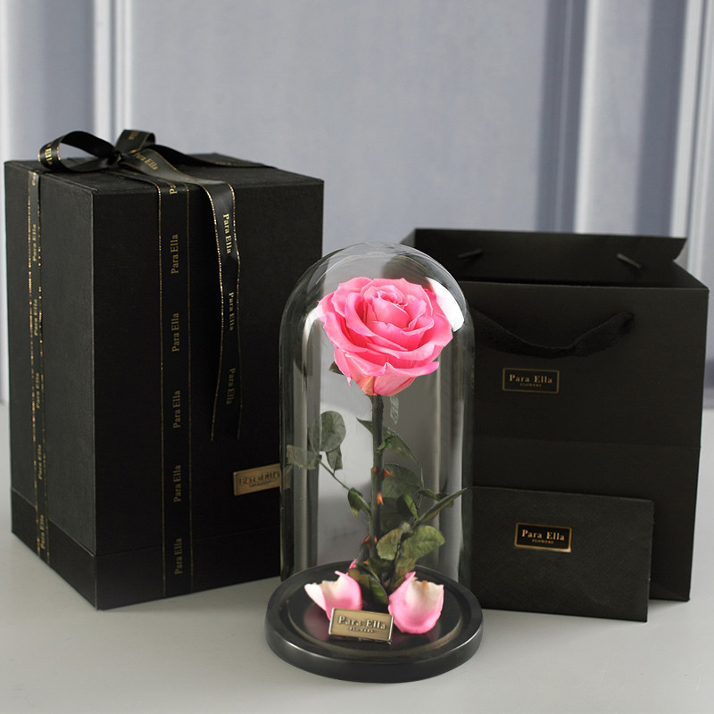 para ella粉色永生花玫瑰花玻璃罩礼盒圣诞节礼物同城鲜花速递情人节