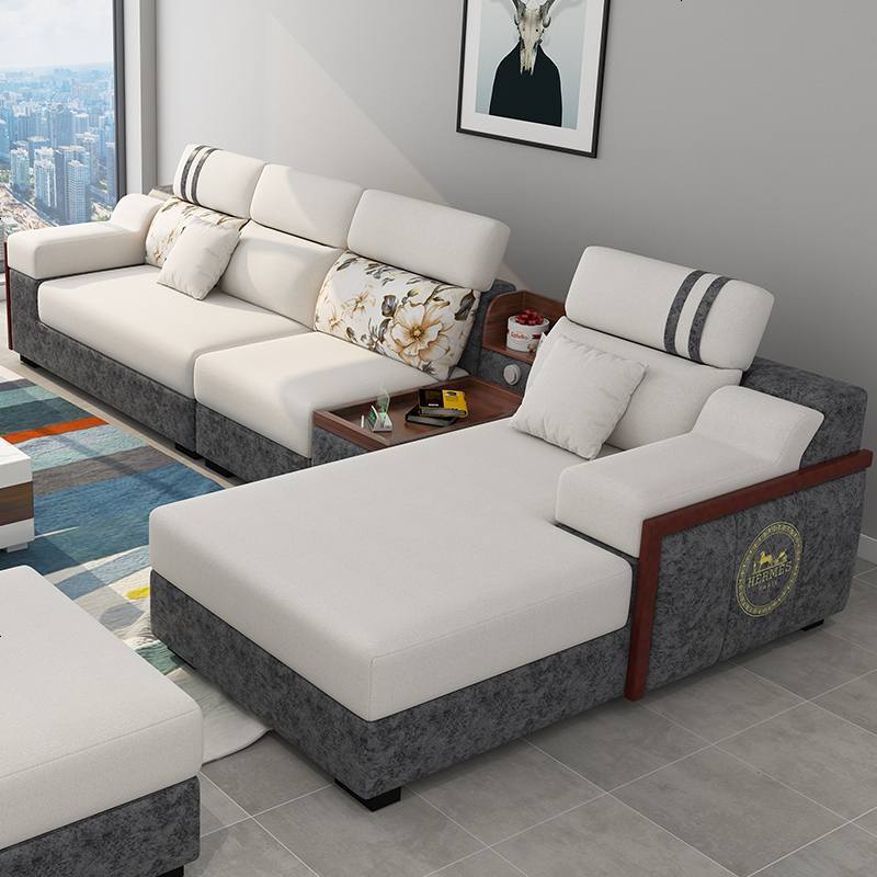 北欧科技布沙发现代简约客厅布艺沙发组合冬夏两用藤板乳胶沙发 六件套（不带藤板）_深灰色-绒布
