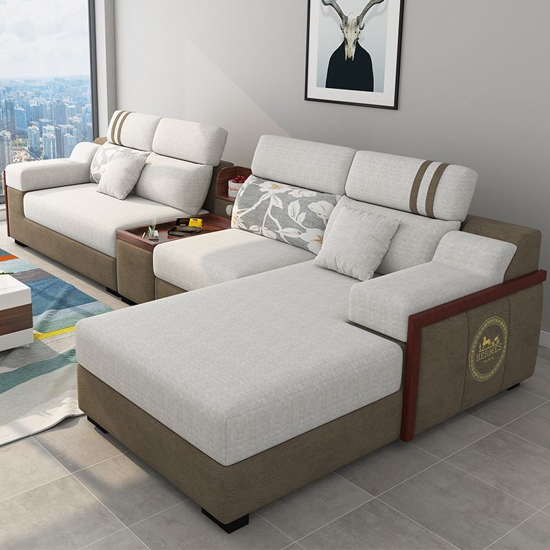北欧科技布沙发现代简约客厅布艺沙发组合冬夏两用藤板乳胶沙发 六件套（不带藤板）_棕绿色-绒布
