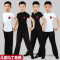男童男孩拉丁练功服少儿儿童舞蹈服装演出比赛考级标准规定形体服_2_0 160码适合身高147-157cm P12葫芦领黑色+K10阔腿裤