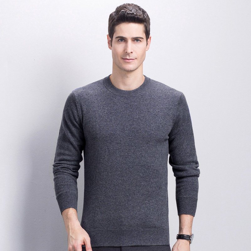 YS恒源祥羊绒衫男圆领秋冬新款纯山羊绒保暖针织衫套头毛衣爸爸装_9 190/104A YAR143500深中灰