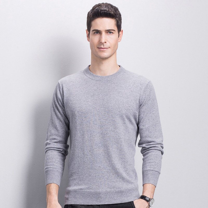 YS恒源祥羊绒衫男圆领秋冬新款纯山羊绒保暖针织衫套头毛衣爸爸装_9 190/104A YAR143500淡灰