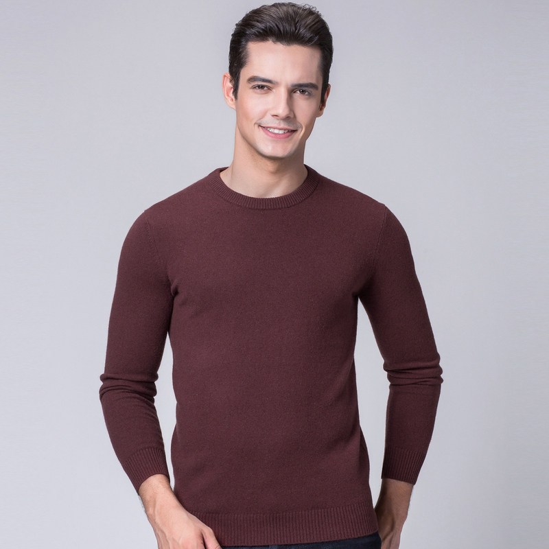 YS恒源祥羊绒衫男圆领秋冬新款纯山羊绒保暖针织衫套头毛衣爸爸装_9 190/104A YWR86012赤褐色