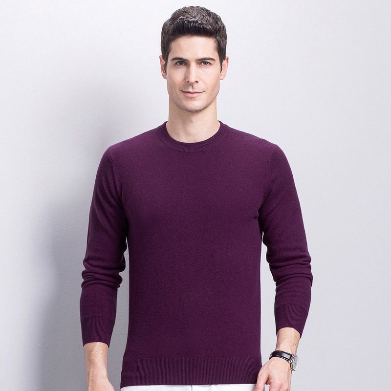 YS恒源祥羊绒衫男圆领秋冬新款纯山羊绒保暖针织衫套头毛衣爸爸装_9 170/88A YAR143500紫色夹花