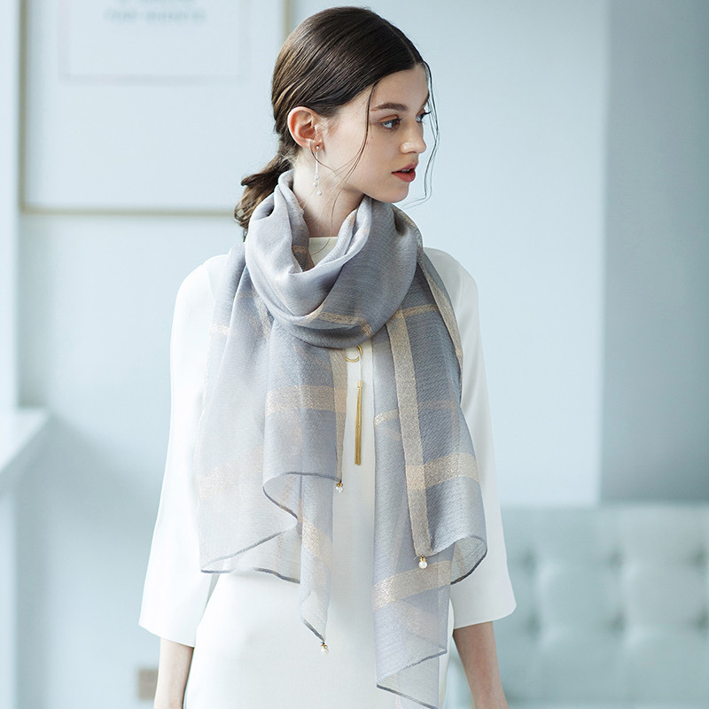 （送礼礼袋）宏达HONDAR 2018秋冬新品桑蚕丝羊毛围巾/披肩两用金线混纺蓬松仙感 WJ763B 2#