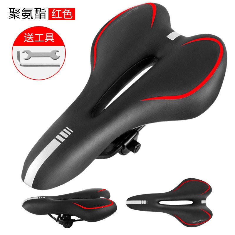 自行车坐垫加厚硅胶鞍座山地车座垫舒适超软弹性反光坐垫单车配件自行车单车零件配件骑行装备硅胶 聚氨酯红色