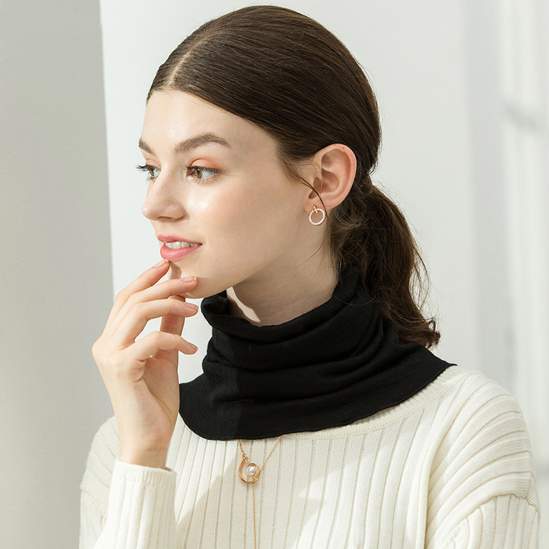 宏达HONDAR 2018秋冬新品 女款经典纯色100%羊毛围巾双层保暖羊毛围脖围巾 WB334A 黑色