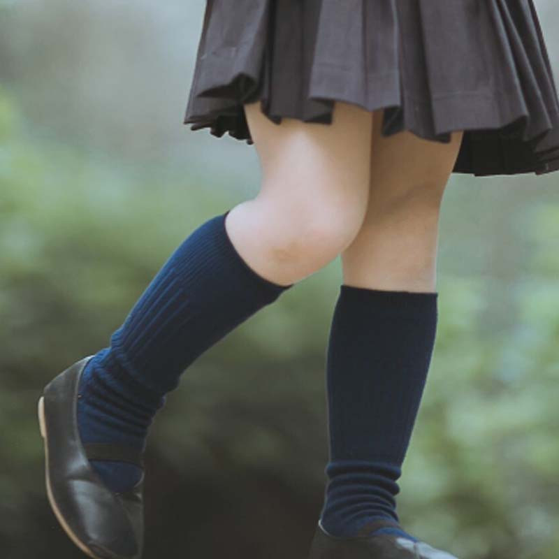 女童卡通立体中筒袜女宝宝长耳兔子长筒袜儿童过膝高筒袜半截袜子可爱卡通婴童袜子 L建议6-8岁 藏青色光板