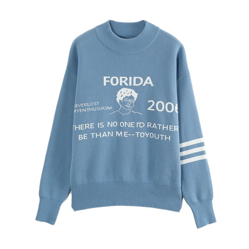 初语2018新款女上衣时髦新款套头毛衣外套韩版宽松落肩袖针织衫 XS 浅水蓝