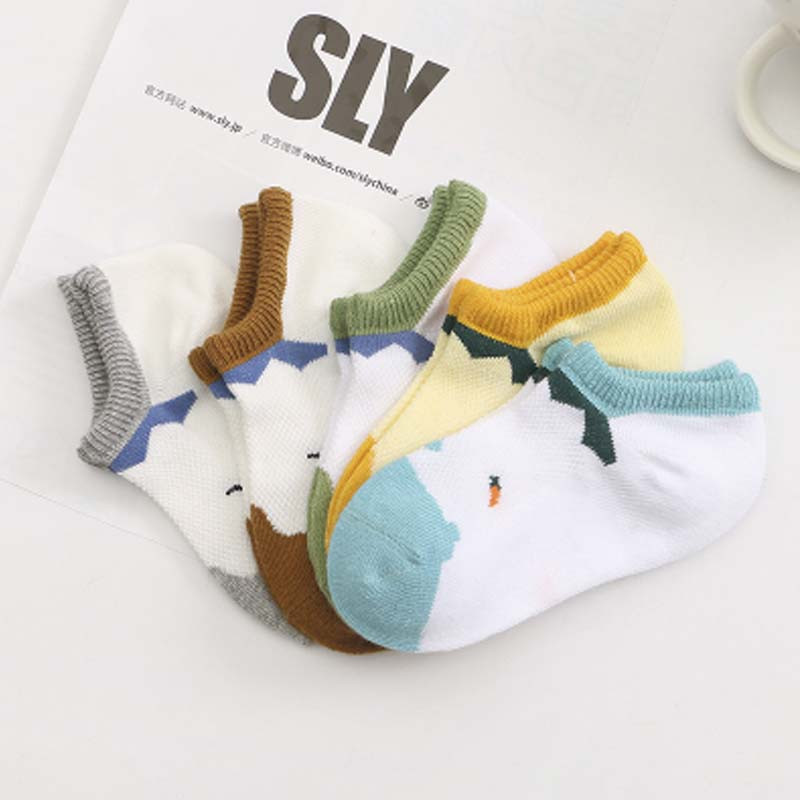 夏季薄款儿童袜子1-3-5-7-9岁男女童船袜小孩浅口网眼宝宝袜简约清新袜子 9-12岁，脚长18-21cm 小鲸鱼网眼船袜5双装