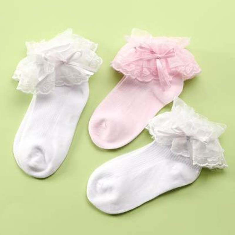 儿童袜子春秋季薄款婴儿袜子男童女童宝宝袜中筒3-5-7-9船袜简约清新婴童袜子 S码1-3岁建议脚长12-14cm 3双装（蕾丝花白蝴蝶结）白+白+粉