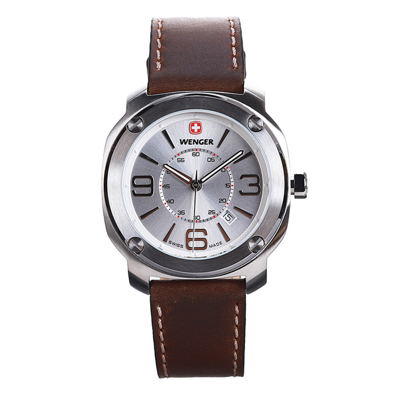 威戈（Wenger）瑞士手表男石英表休闲商务防水皮带男士腕表 01.1051.101 啡色