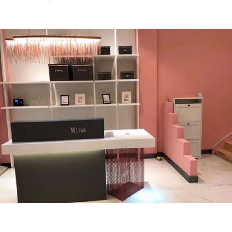 复古收银台工业风吧台店铺前台公司接待台现代简约吧台转角柜台 灰色+白色_160x60x100cm