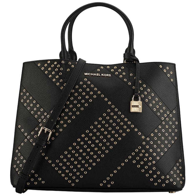 MICHAEL KORS 迈克·科尔斯 MK女包 ADELE系列黑色皮质女士手提单肩斜挎包 黑色