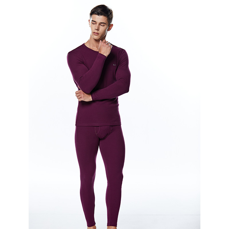 猫人 男款圆领保暖内衣薄款修身长绒棉毛衫秋衣秋裤套装 XXL 黑巧克力