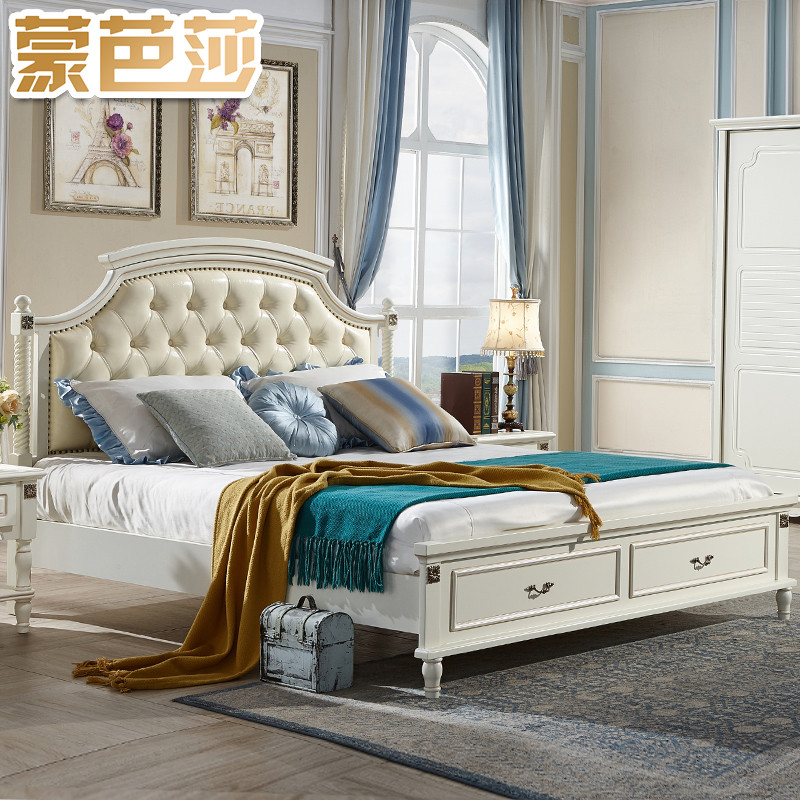 凯丽罗拉 床 美式床 实木床 皮床 白色床 简约美式床 1.8米婚床 1.5米木质高箱储物床 升级【实木排骨架】+200，联系在线客服
