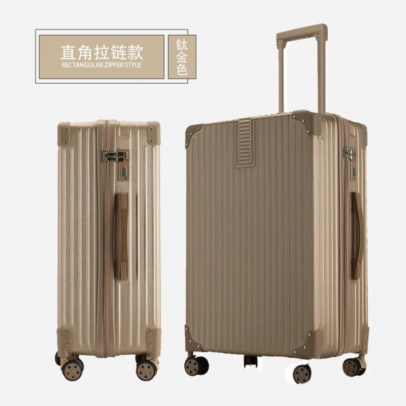 复古直角铝框拉杆箱26旅行箱万向轮24学生行李箱密码登机男女20寸_21 24寸【德国工艺‖终身保修】 直角拉链款-钛金色