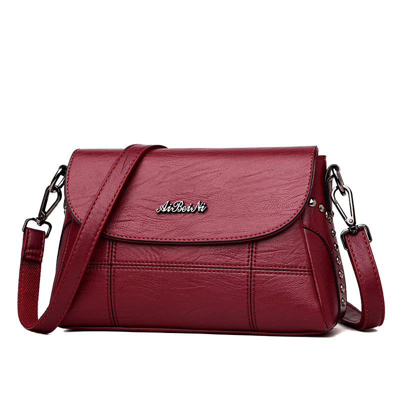 中年女包妈妈包2018新款时尚小包包百搭女士单肩包斜挎包软皮背包_13 酒红色（8883）